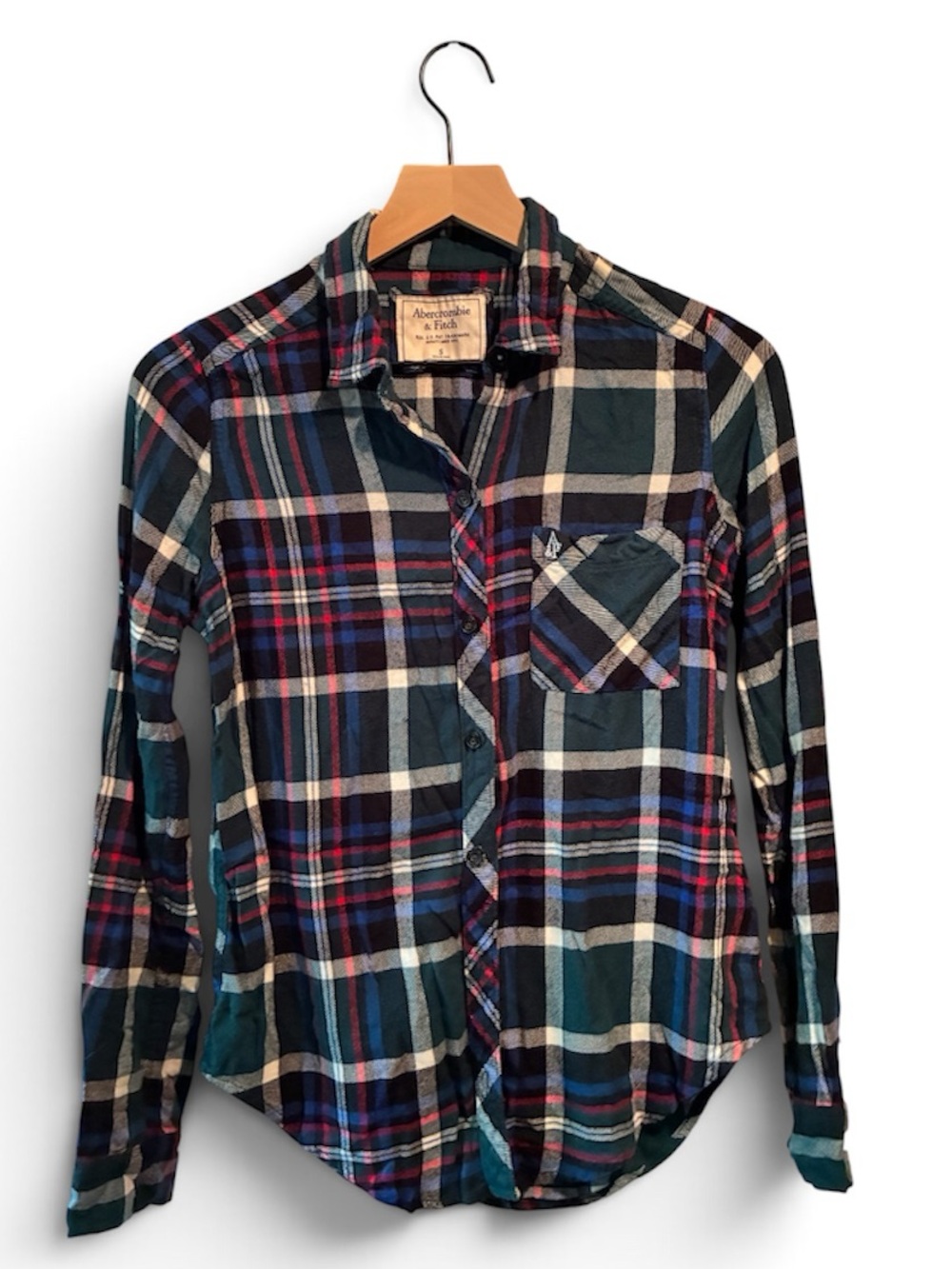 Womens Abercrombie & Fitch White, Navy & Red Plaid Button-Down Shirt